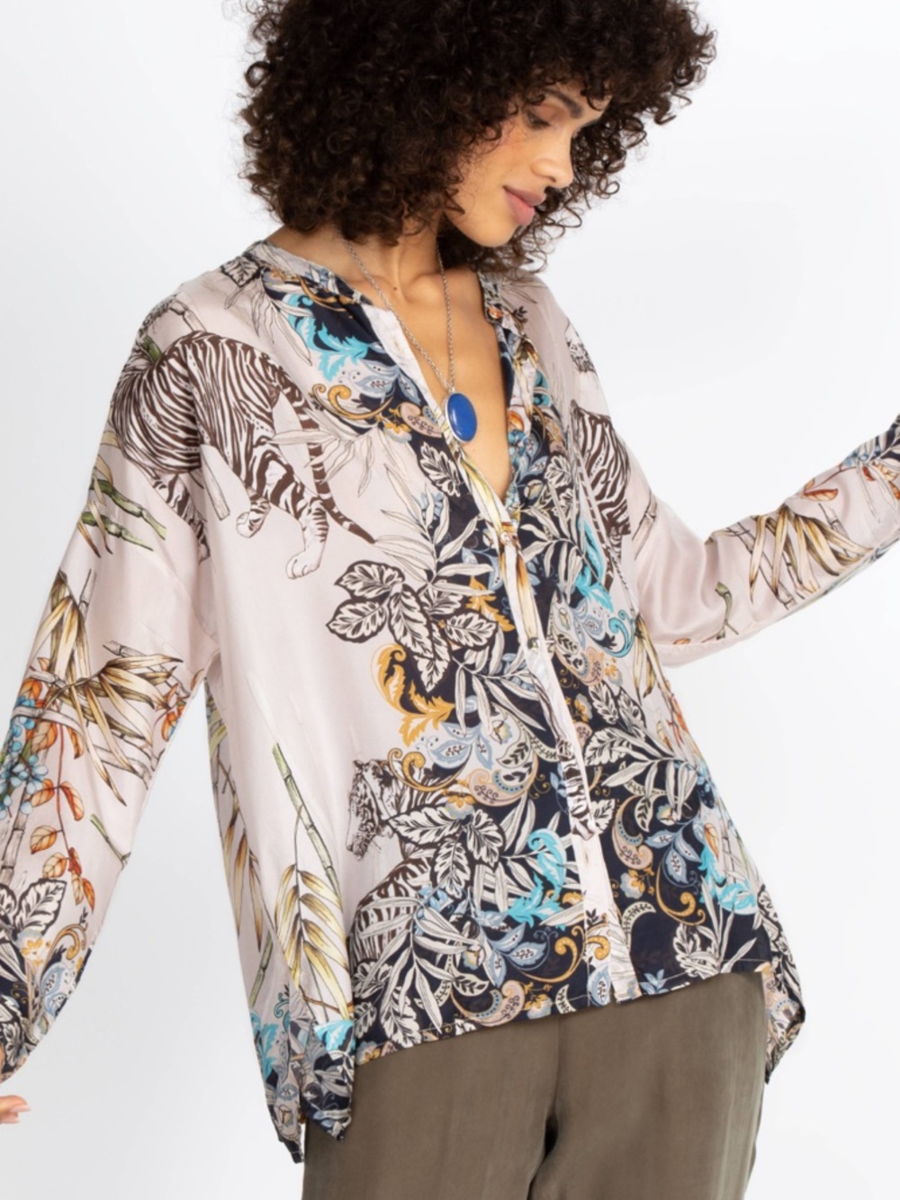 Johnny Was Shining Agatha Blouse 100% Silk Tiger Boho Japanese Plus Womens 2X